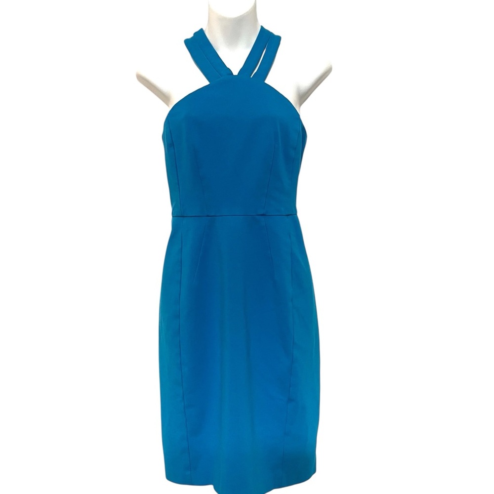 Cynthia Steffe Bright Blue Halter Neck Sleeveless Sheath Dress 4